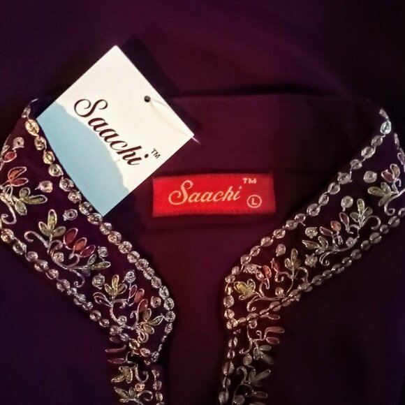 Saachi Purple Metallic Embroidered Kurti NWT - Picture 6 of 6